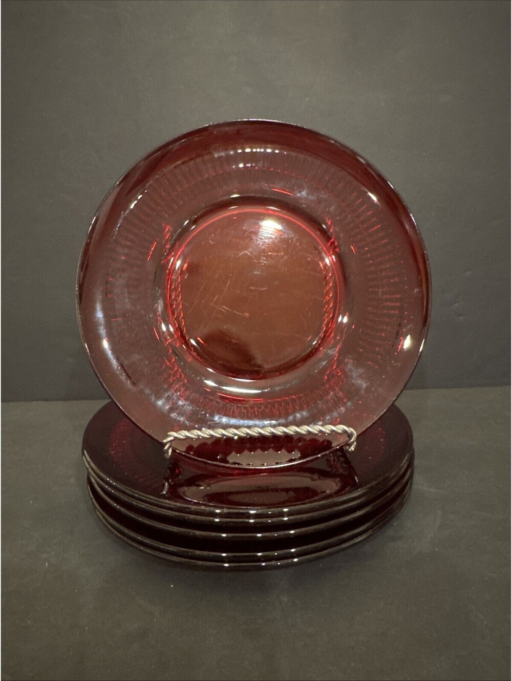 Vtg Fenton Art Glass (6) Lincoln Inn Ruby Red Salad Plates 1930’s Glows